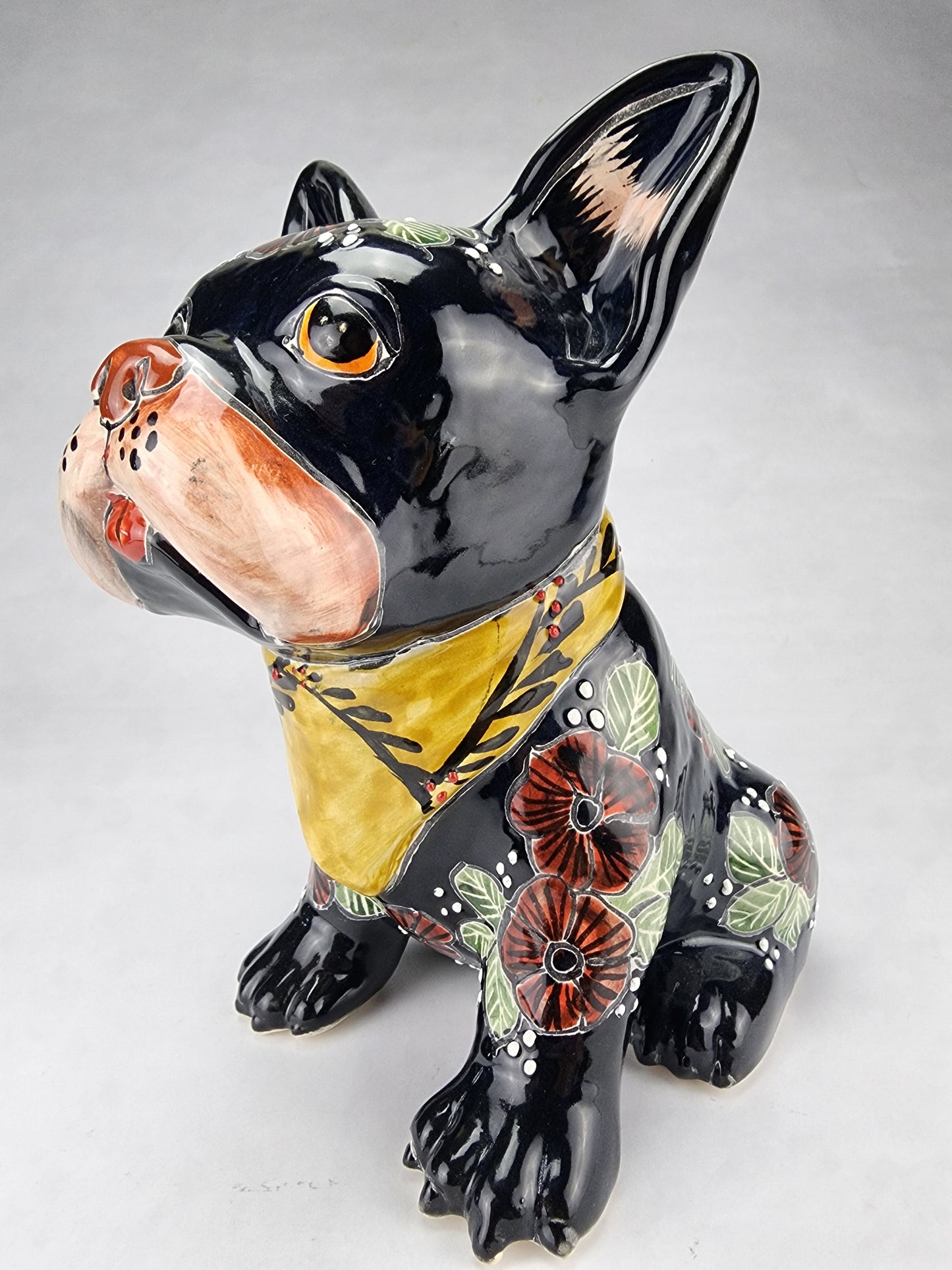 Frenchie Bulldog Hand Painted Ceramic Mexican Pottery BKY