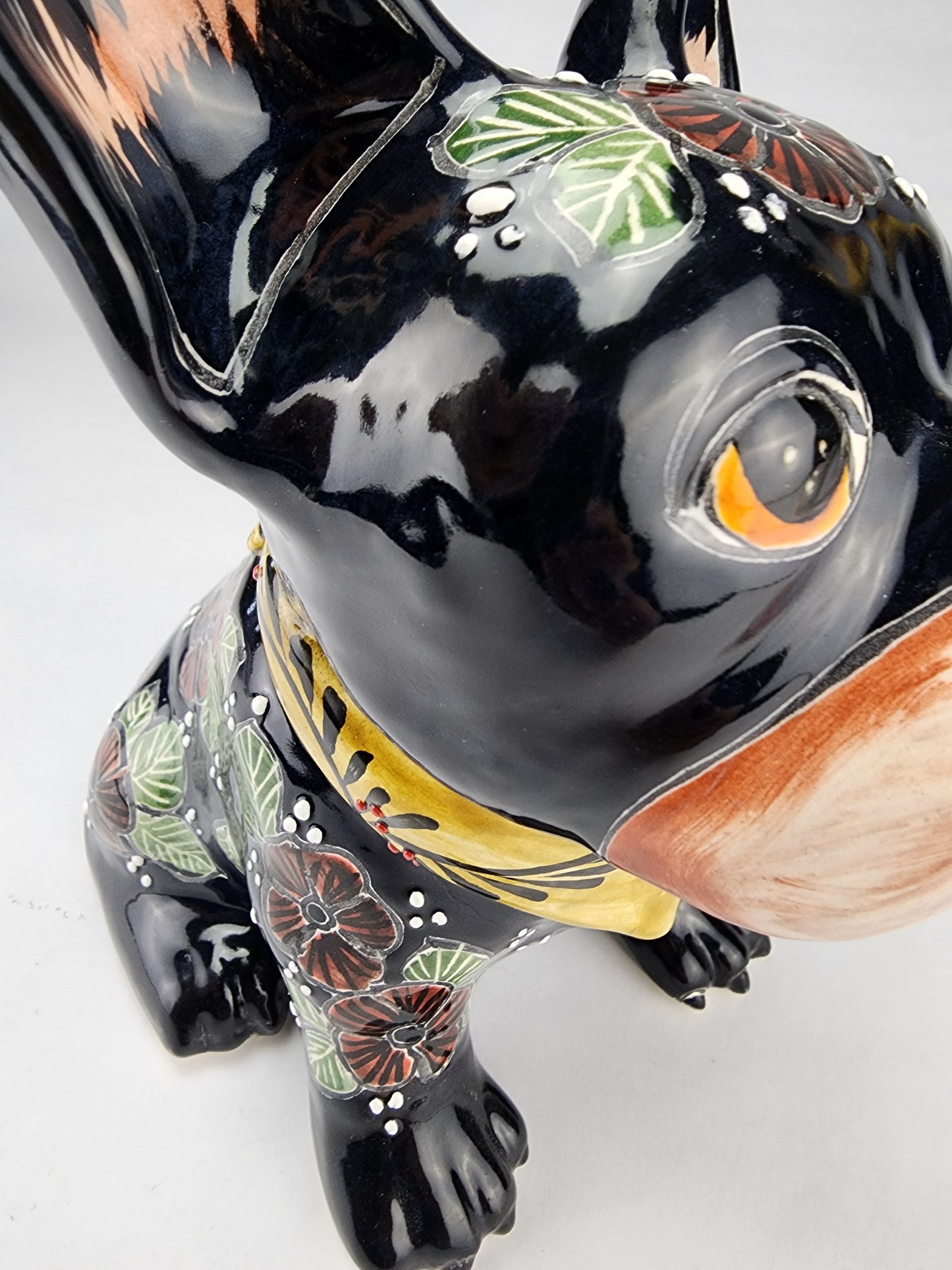 Frenchie Bulldog Hand Painted Ceramic Mexican Pottery BKY