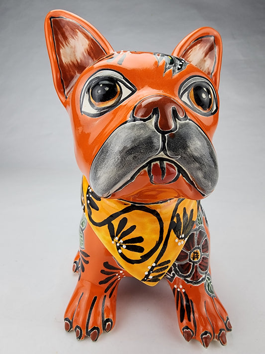 Frenchie Bulldog Hand Painted Ceramic Mexican Pottery ORG