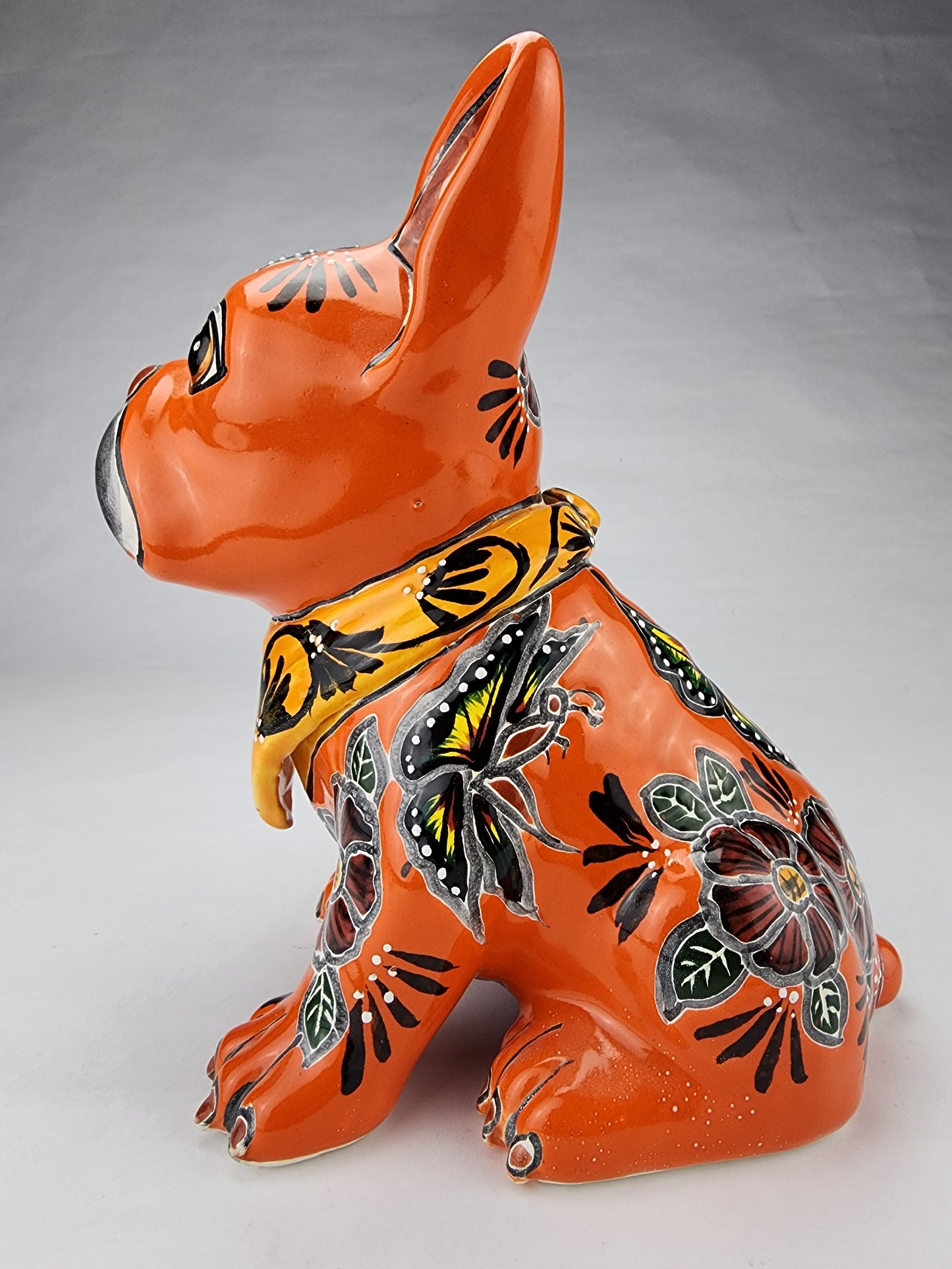Frenchie Bulldog Hand Painted Ceramic Mexican Pottery ORG