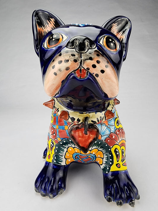 Frenchie Bulldog Hand Painted Talavera Mexican Pottery HEARTBR