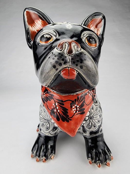 Hand Painted Frenchie Ceramic Sculpture Unique Mexican Pottery Art