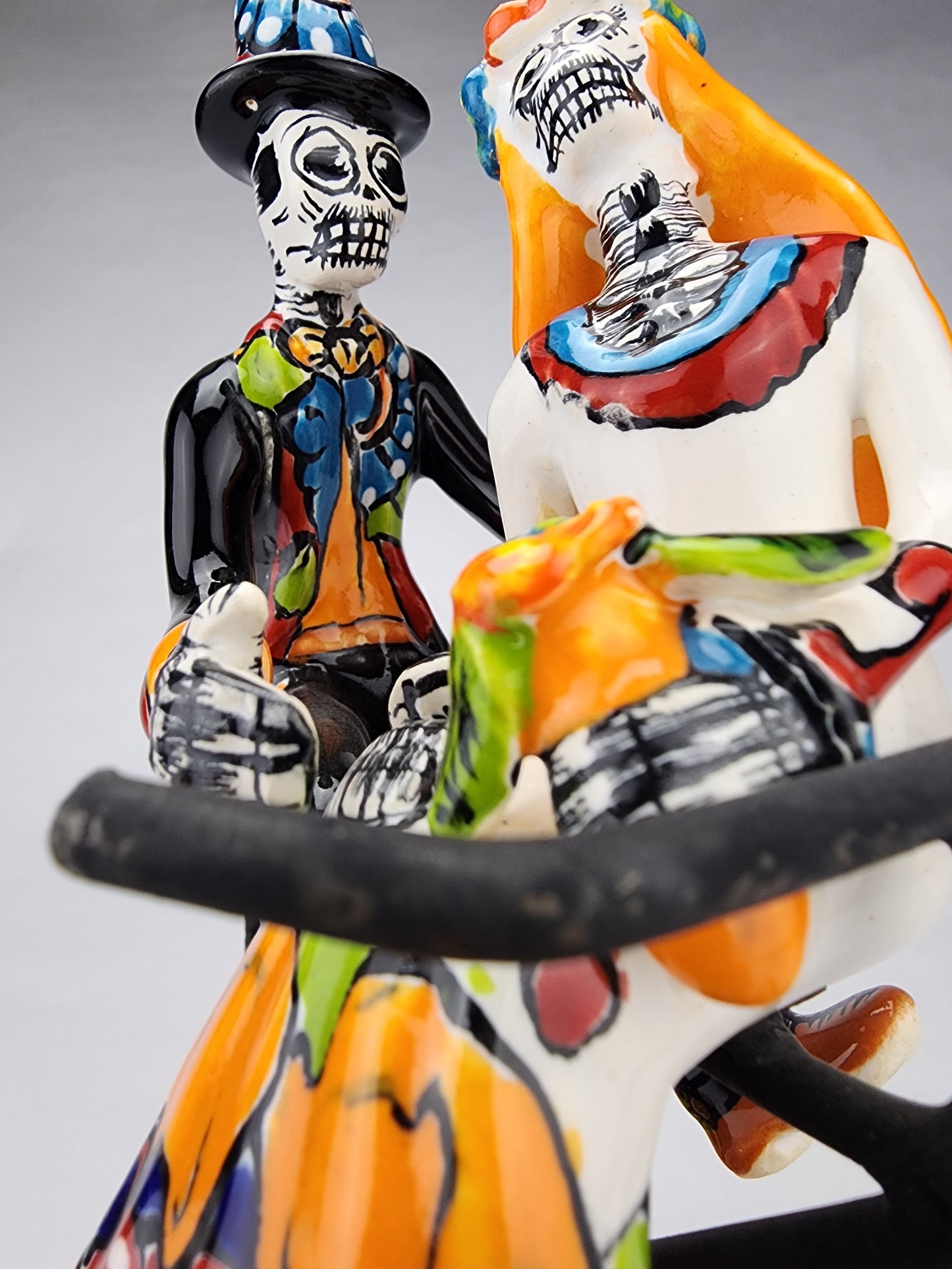 Day of the Dead Hand Painted Catrina Couple on Bike Mexican Folk Art