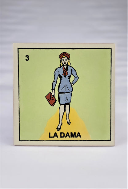 Ceramic Tile Drink Coaster Loteria  #3 LA DAMA