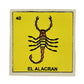 Lotería Tile El Alacrán #40 Mexican ceramic folk art tile on white background