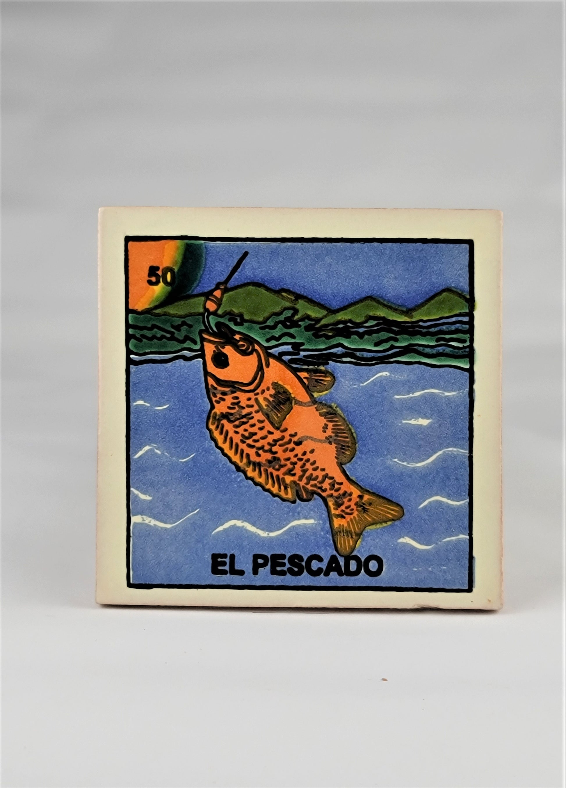 Ceramic Loteria Drink Coaster #50 EL PESCADO