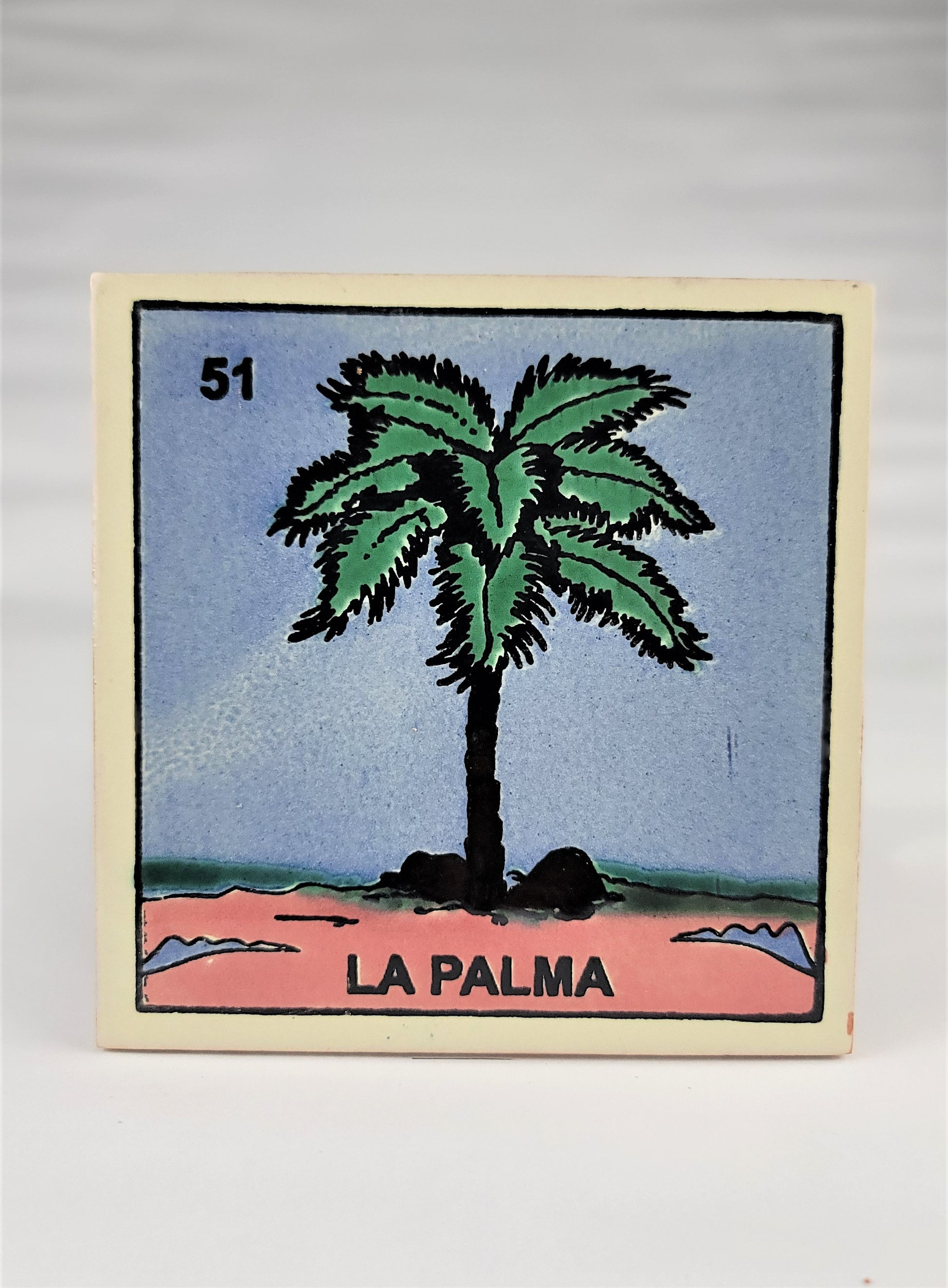 Ceramic Loteria Tile Coaster  #51 LA PALMA