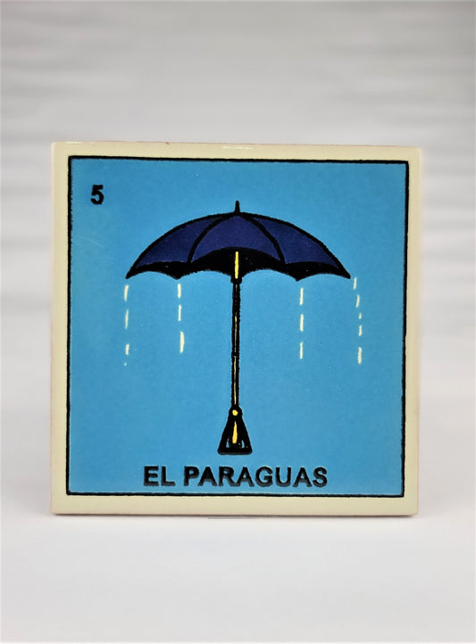 Ceramic Tile Loteria Drink Coaster #5 EL PARAGUAS