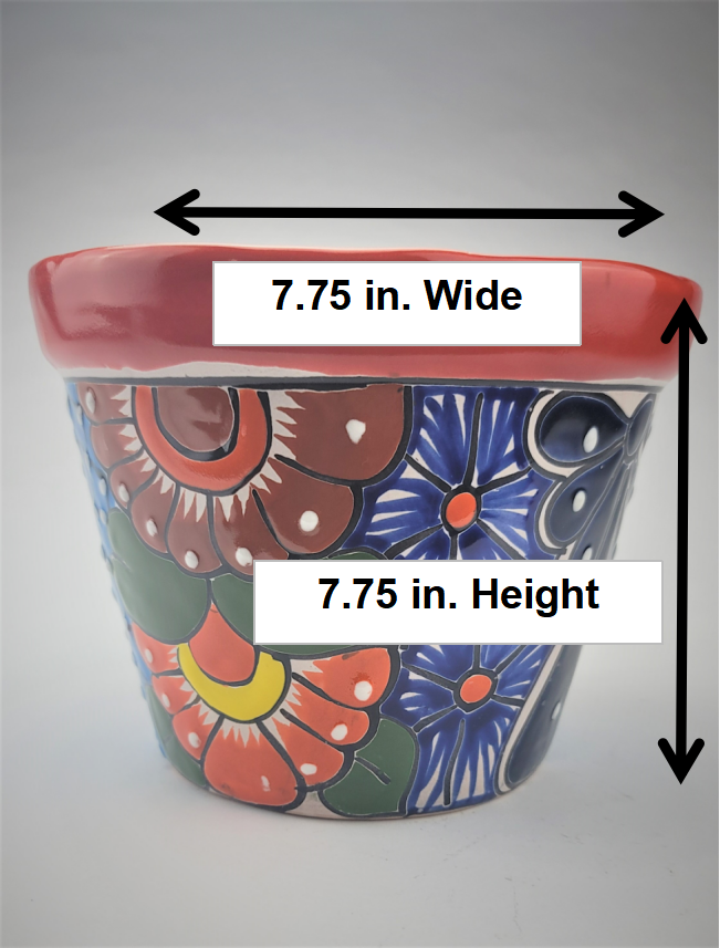 Mexico Pottery Talavera Hand-Painted Flower Pot 7.75" Red