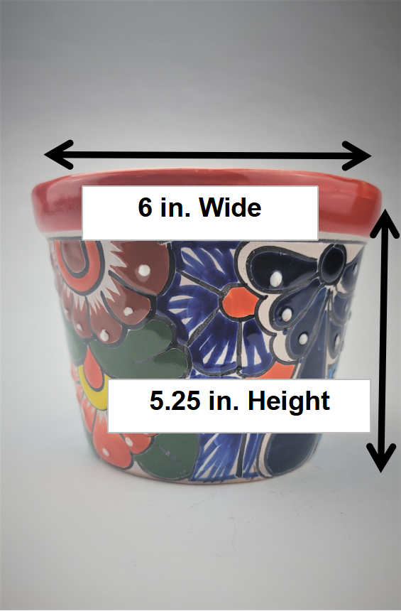Mexico Pottery Talavera Hand-Painted Flower Pot 6" Red