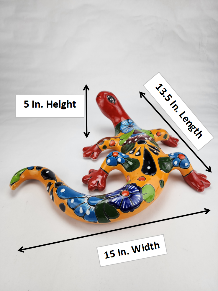 Mexican Gecko Talavera Hand-painted Pottery Mexican Folk Art Garden Deco RG 13.5"