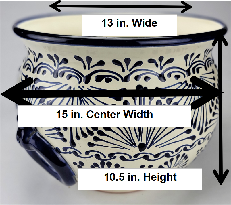 Mexican Pottery Hand-Crafted Floral Design Planter Blue