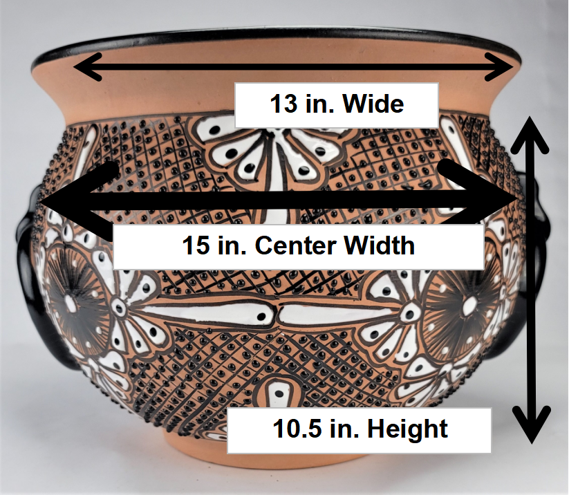 Mexican Pottery Hand-Crafted Floral Design Planter Black